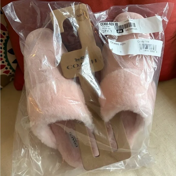 NWT Coach Signature Suede Sherpa Flat Mule size 8 choose Candy Pink or Tobacco - Picture 6 of 10